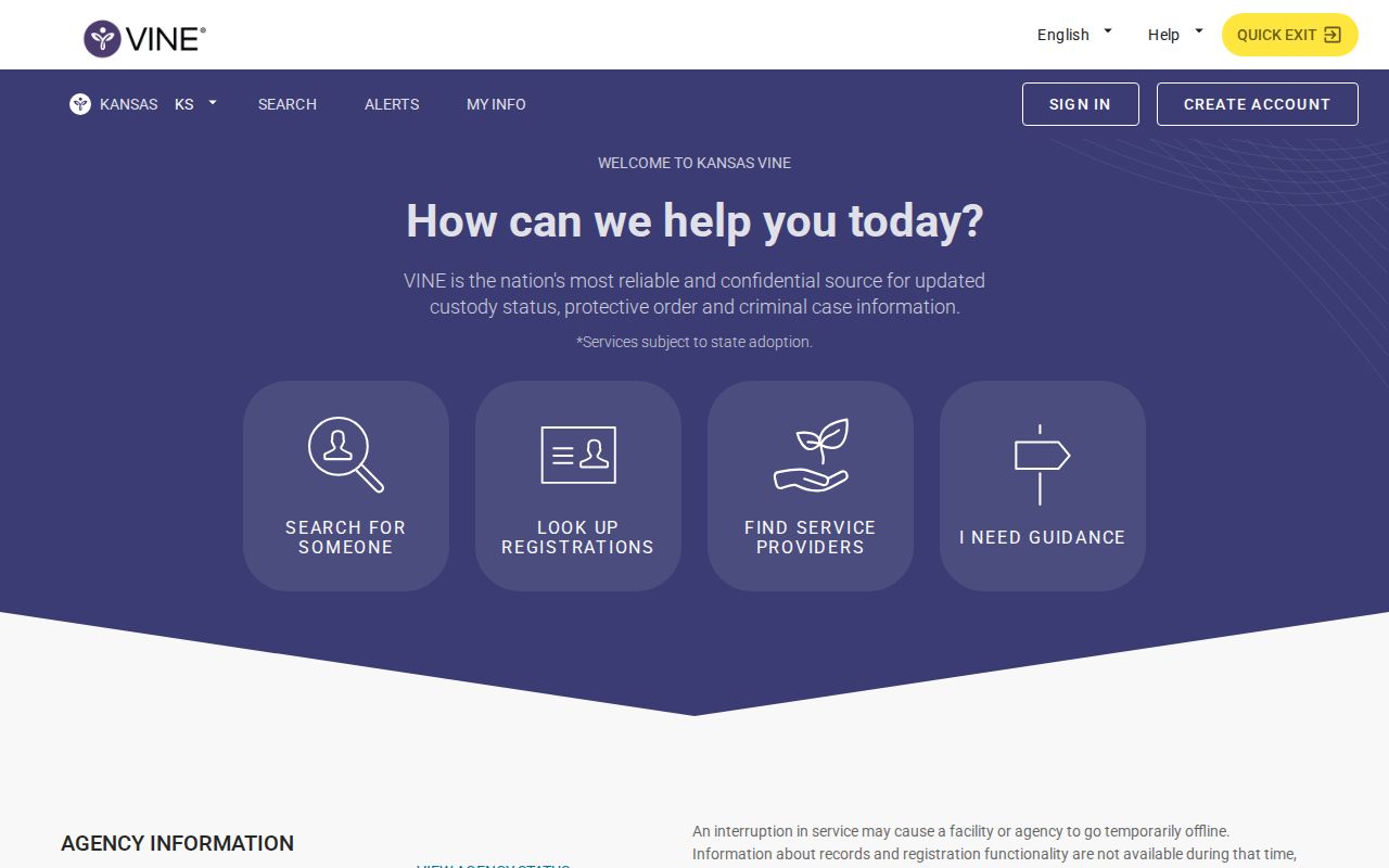 Kansas VINELink search interface for a Ford County inmate check